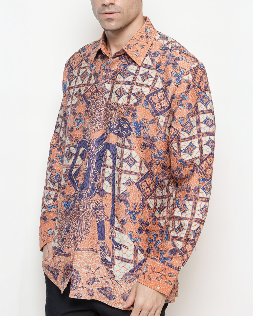 Hand-Drawn Batik Shirt With Bisma Latar Tambal Kartu Kawung Pattern
